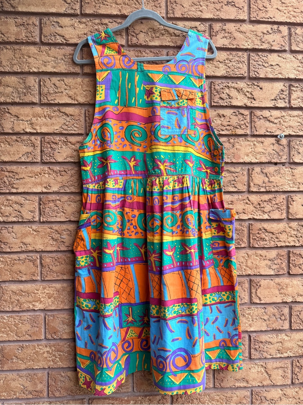 S.Roberts Vintage Neon Abstract Kaftan Cotton 80’s Dress